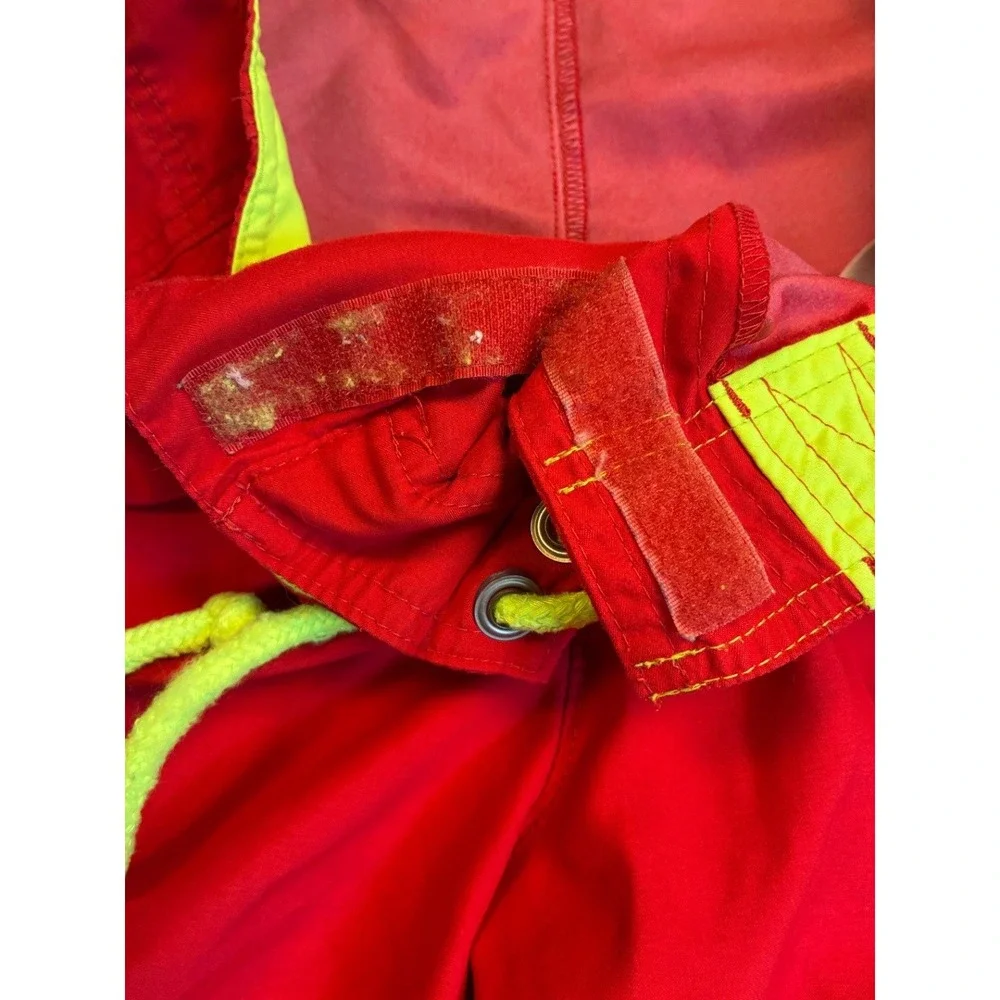 Hollister Men's Red Swim Board Shorts S Neon Green Logo Cargo Pocket Beach